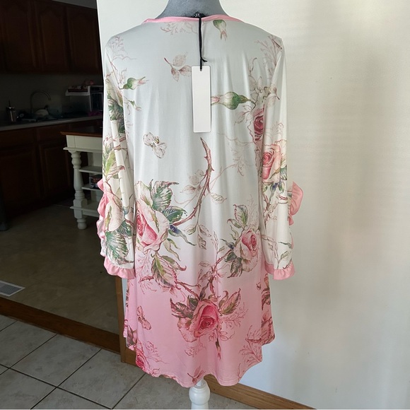 Floral Pink and Cream Tunic Dress, mini dress - Picture 3 of 10